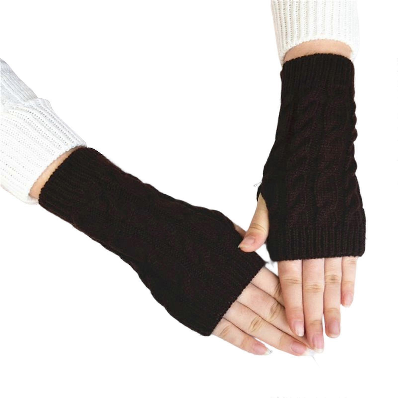 Vinter termiska halvfingerhandskar Eleganta ullvridmönsterärmar för kallt väder utomhuscykling