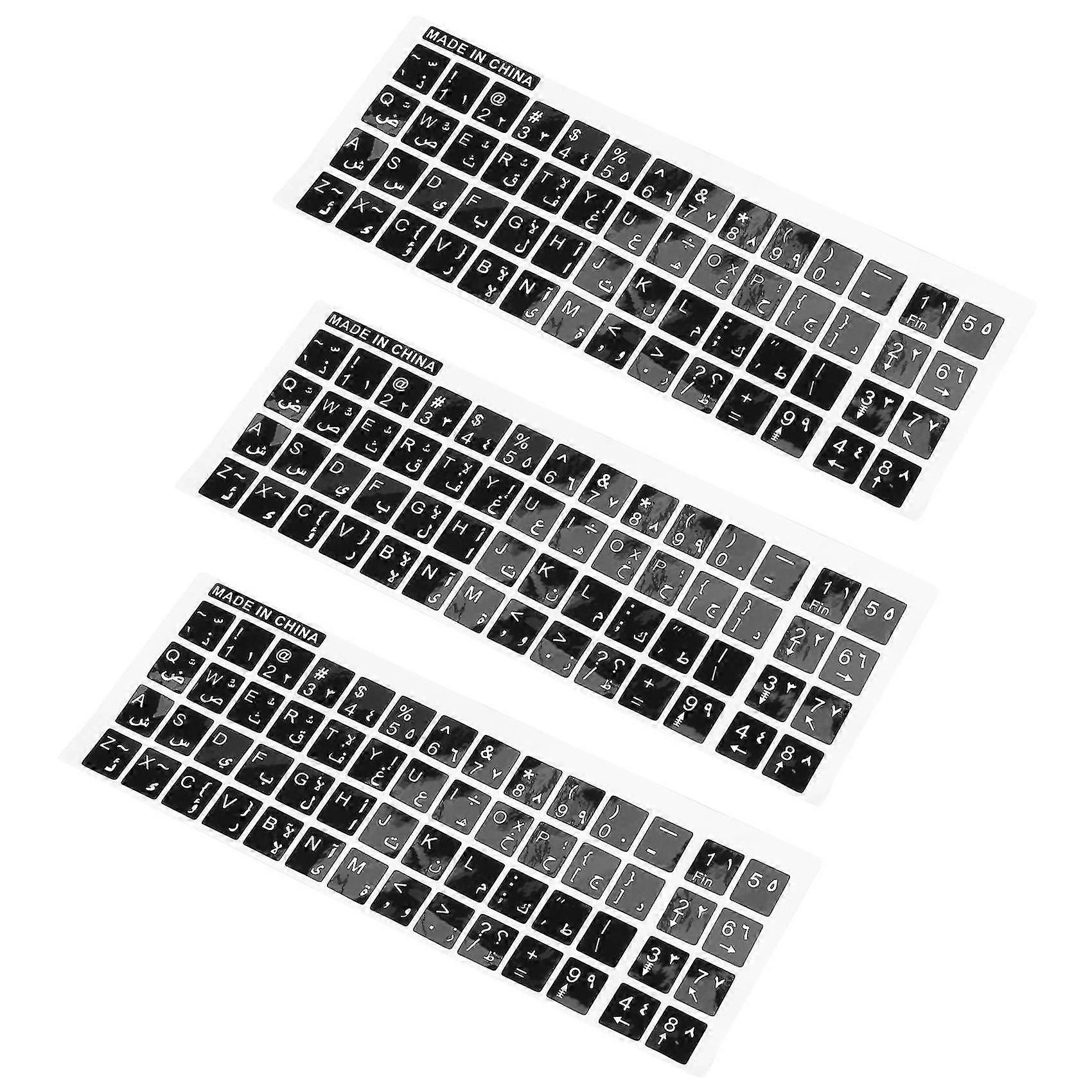 3x lettres blanches arabe anglais clavier autocollant décalcomanie noir pour ordinateur portable pc