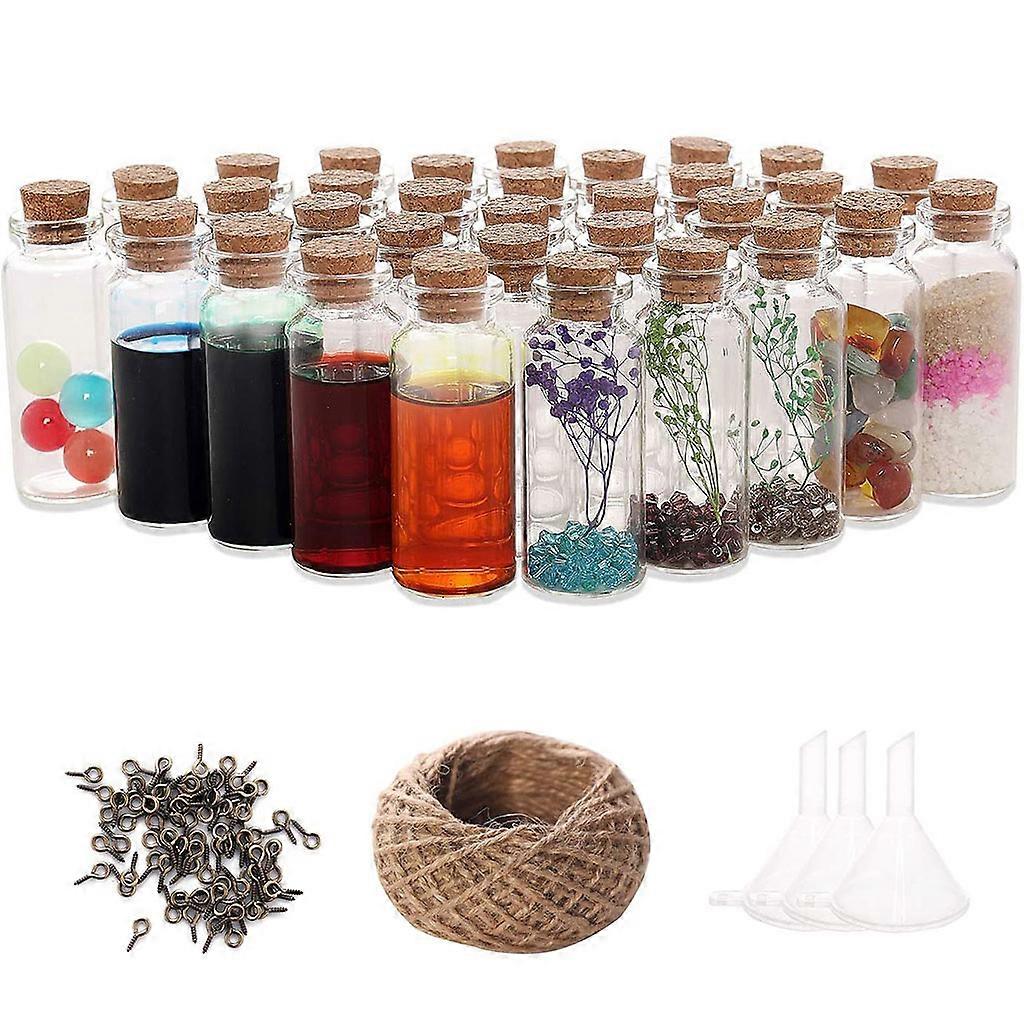 20ml Mini Glass Bottles Funnels Set Transparent Small Empty Glass Jars with Soft Wooden Plunger Kit for DIY Make Wishing