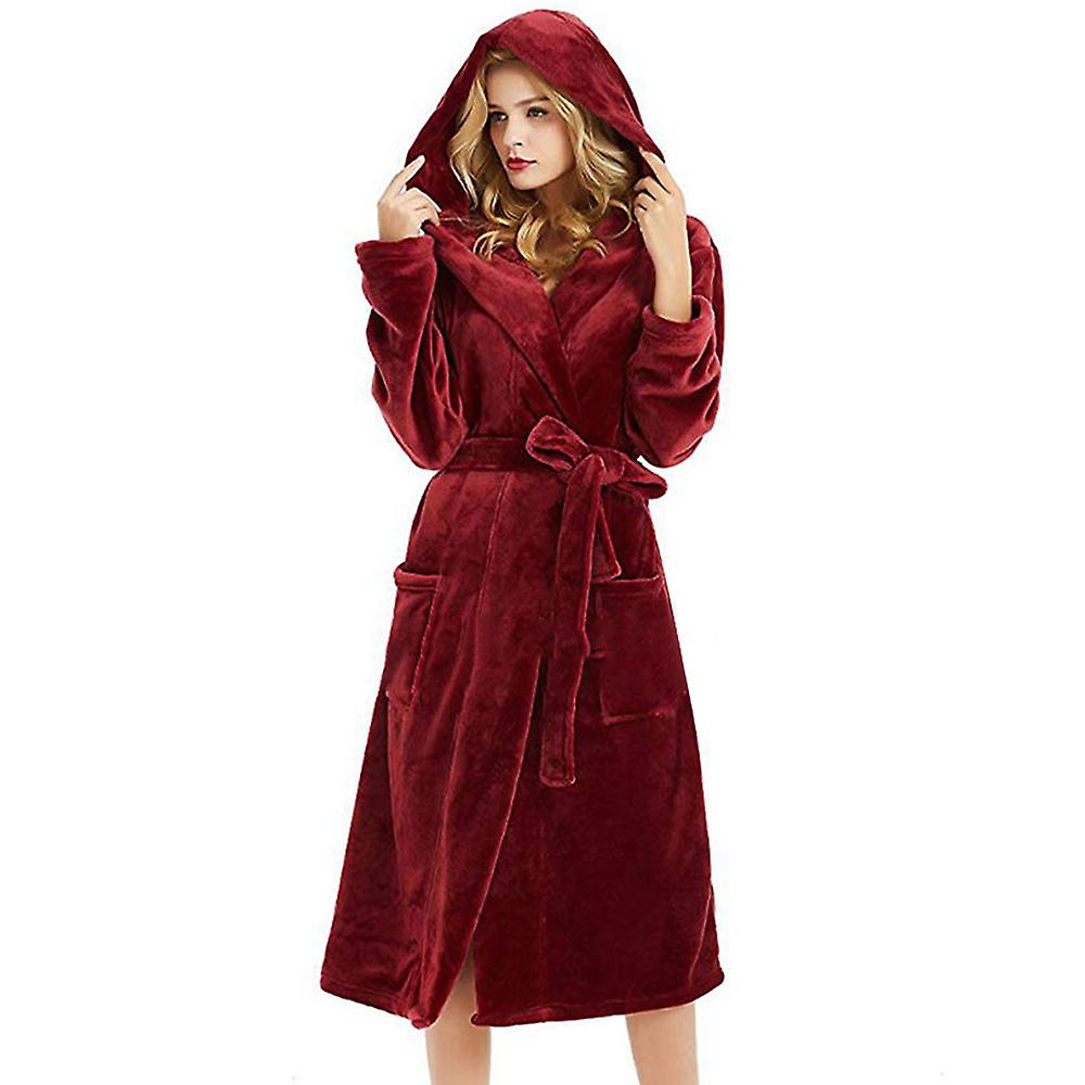 Womens Dressing Gown Hooded Fleece Lined Fluffy Bath Bathrobe
