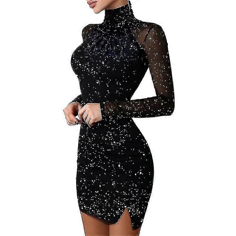 Women's See Through Mesh Long Sleeve Stretch Bodycon Dress Without Camisole