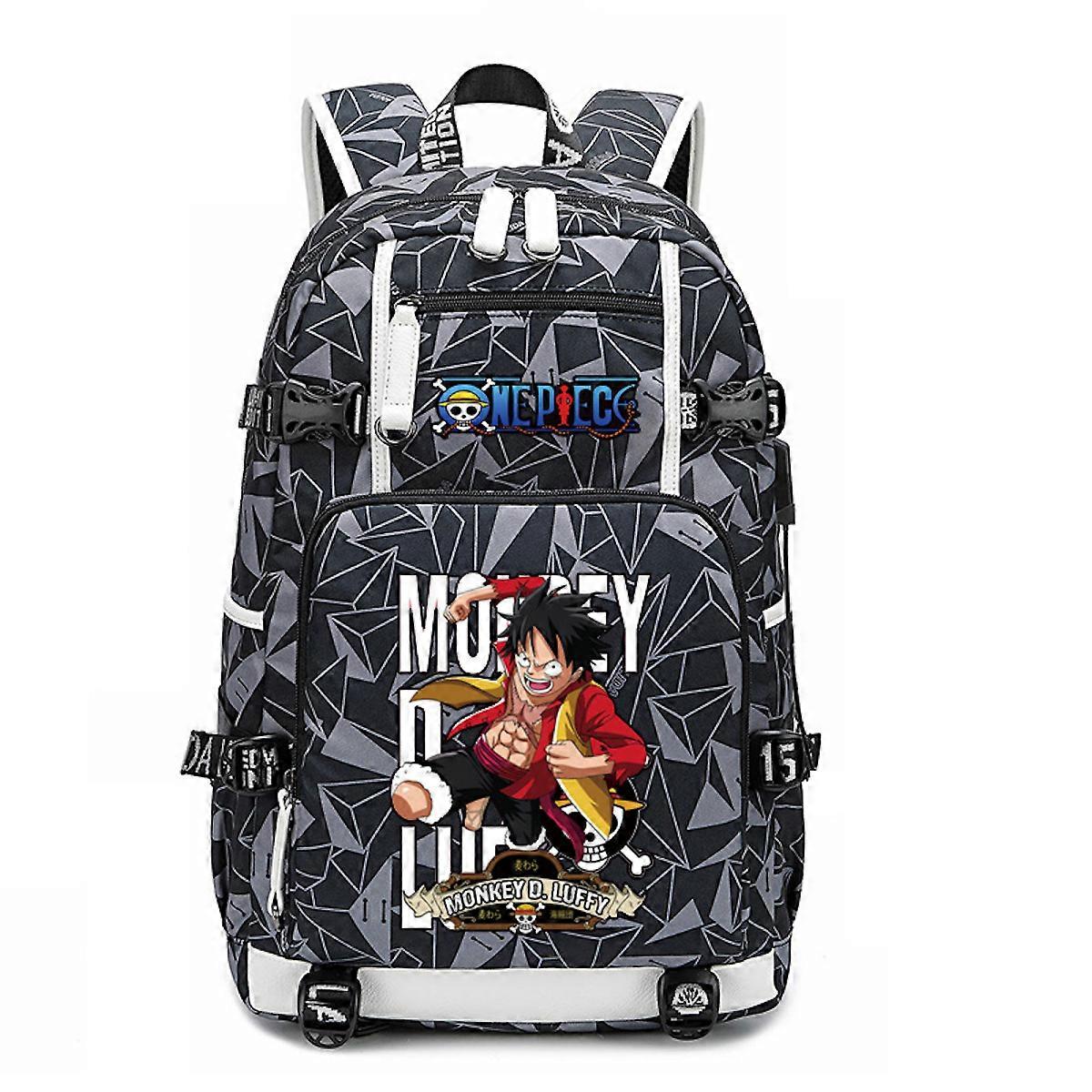One Piece Luffy Backpack Luminous School Bag Geometric Daypack with USB Charging Port
