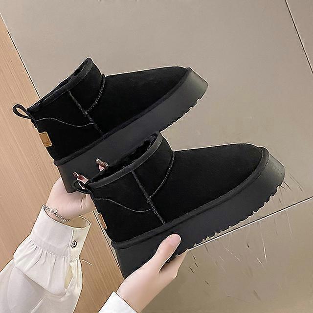 Comemore Winter Women Short Plush Warm Platform Snow Boots Casual Shoes 2022 Suede Fur Ankle Boot Flats Platform Ladies Botas 40