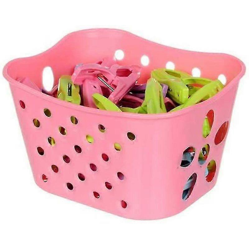 30 Clips and Pink Basket Small Clip With Storage Basket for Home