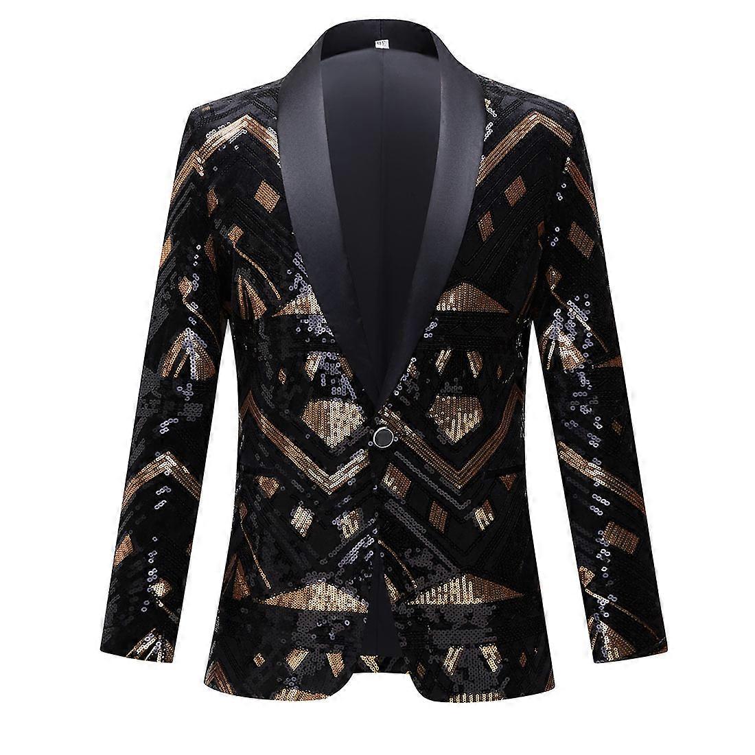 Men's suit black gold sequined coat
