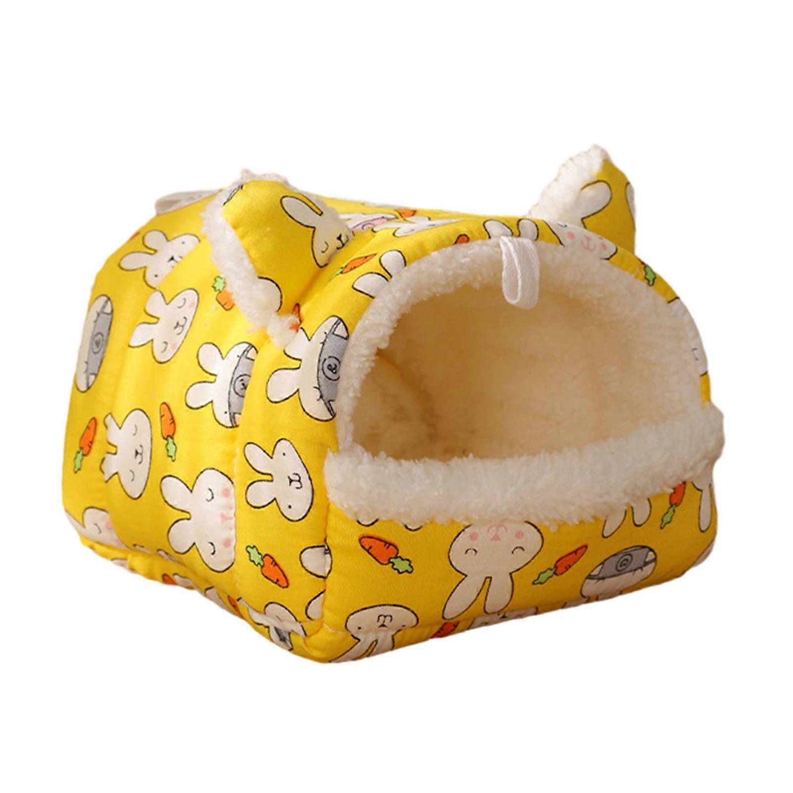 QingHai Cozy Hamster House Small Animal Pet Sleeping Bed Cartoon Rabbit Carrot Print Squirrel Hanging Cage Guinea Pigs Mice Rat Winter Warm Pet Bed