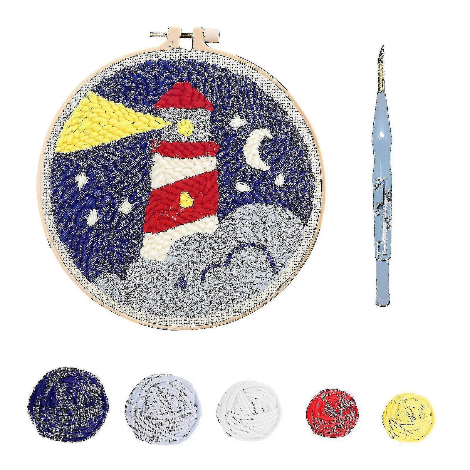 Punch Needle Embroidery Starter Kit, Punch Needle Embroidery, Patterned Embroidery Fabric, Starter Kit, Lighthouse Pattern