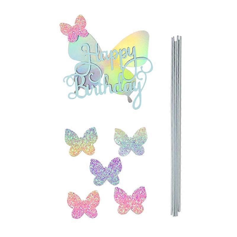 Cake Topper Stable Bendable Butterfly Design Happy Birthday Use Easily Baking Insert Card Party Supplies QinHai