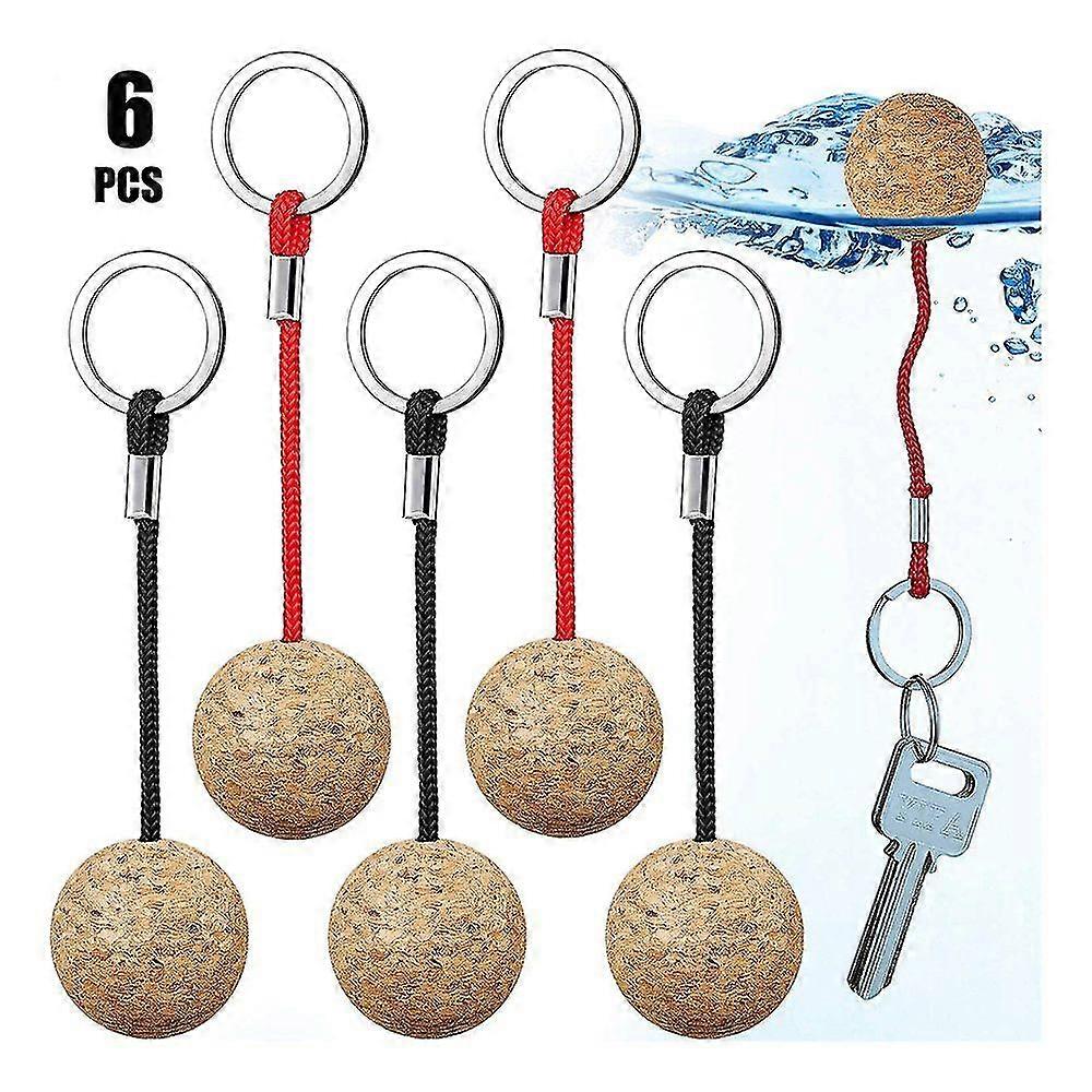 6 Pcs Floating Cork Keychain 35mm Wooden Ball Floating Keychain Marine Sailing Kayak Boat Float Keychain