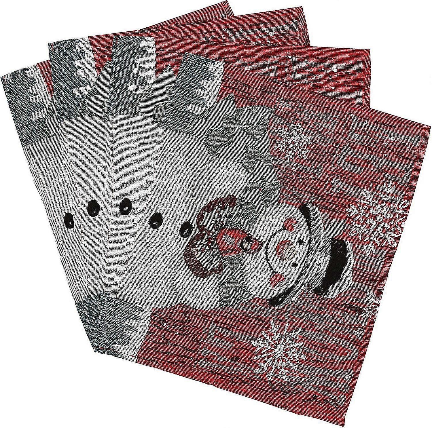 Ghyt Christmas Placemat Snowman Pattern Table Runner Coaster Table Runner Washable Christmas Table
