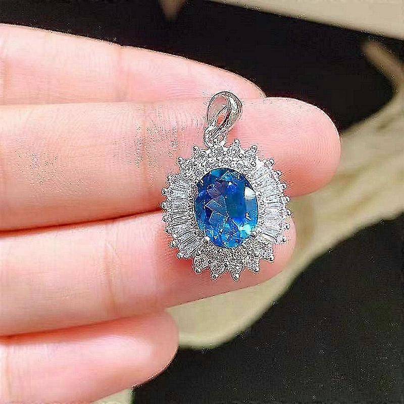 Gift for girlfriend lover 925 sterling silver Natural Blue Switzerland Topaz Blue Topaz Pendant Inlaid Craft
