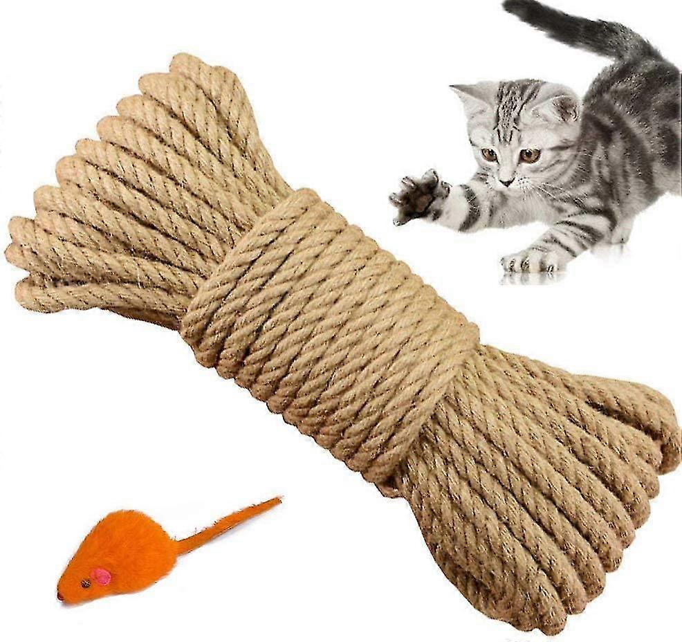 6mm Natural Sisal Rope Replacement Old Rope Accessory Ideal For Replacing Cat Tree Poles, Mouse Toy Included