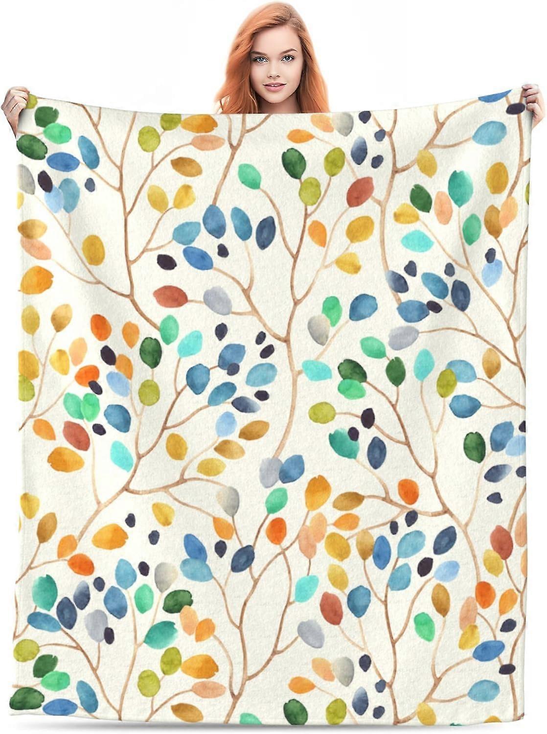 هدايا بطانية الأزهار للنساء الفتيات للسرير غرفة المعيشة الفراش أريكة لينة خفيفة الوزن دافئة مريحة مجردة أوراق ملونة مشرقة رمي البطانيات ديكور