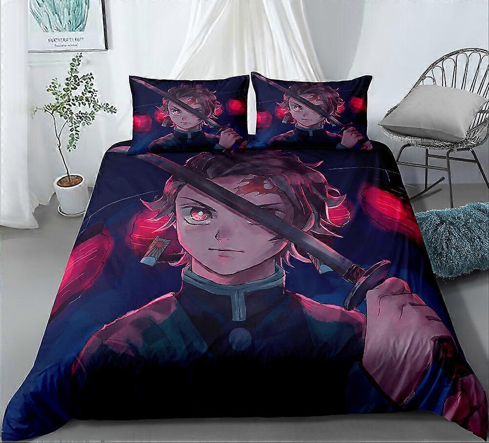 v3185 Lençóis Demon Slayer Super Cama Doona Capa de Edredão Conjunto Lençóis IU3185