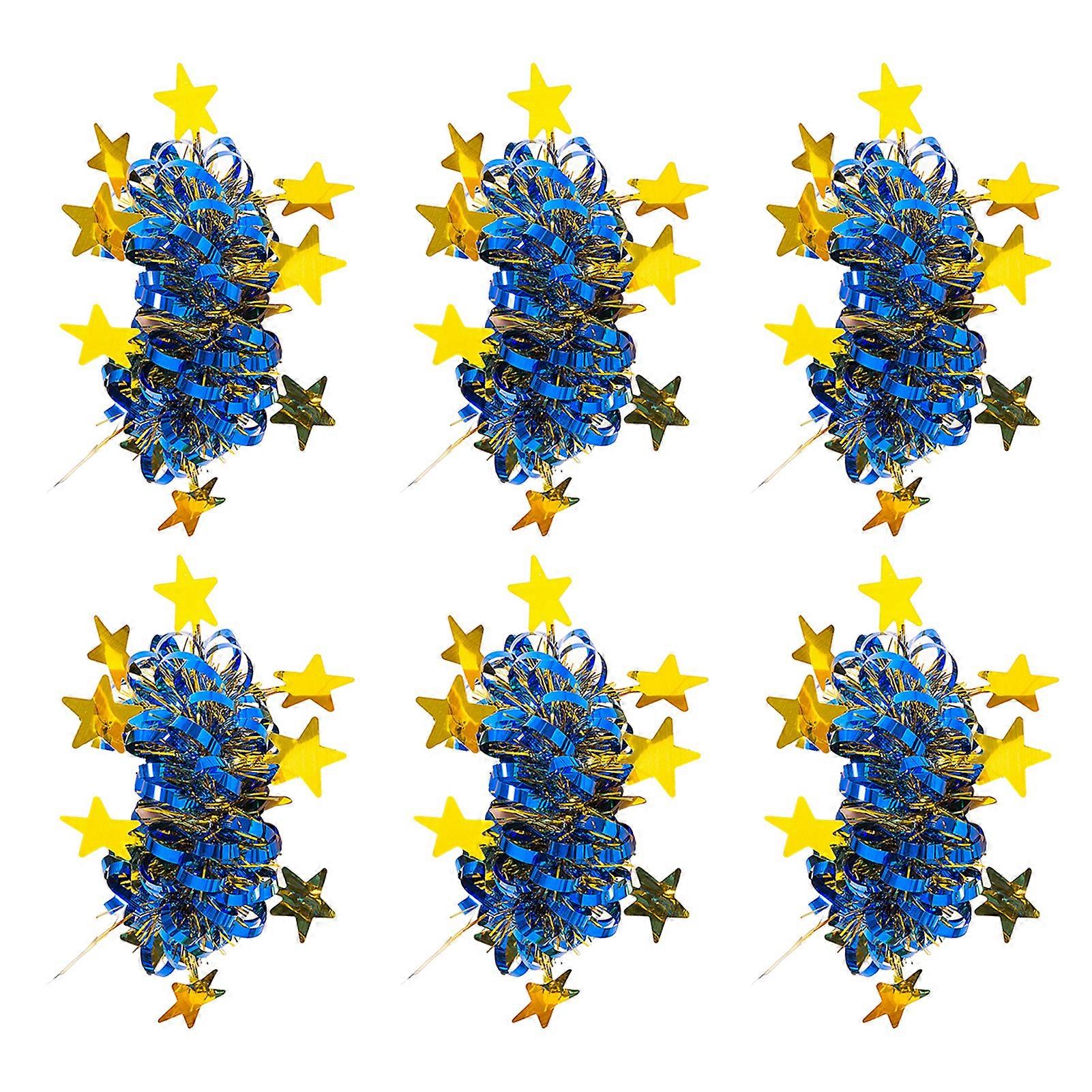 6Pcs Curve Trim Wrist Flower with Star Decor Children Stage Performance Elastic Band Bracelet Elastic Cheerleading Metallic Pom Poms Ponytail Holder