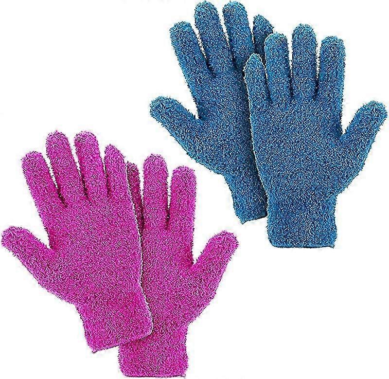2 Paar Mikrofaser-Staubhandschuhe Flexibler und praktischer StaubhandschuhDunkelblau + Rosenrot