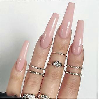 24pcs Nude Rose Faux Ongle Wearable Long Faux Ongle Brillant Nude Rose Long Faux Colle À Ongle Modèles