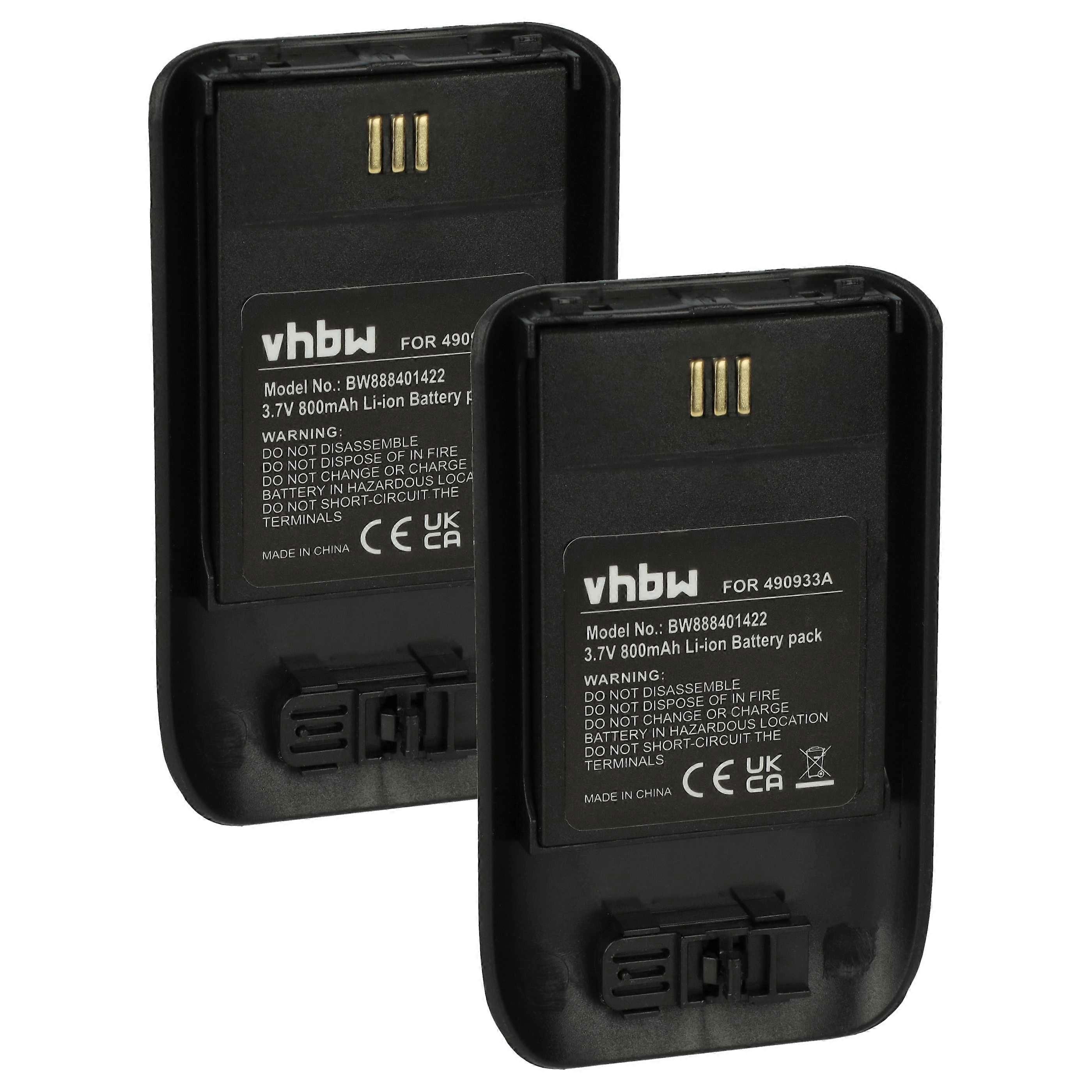 vhbw 2x Akkumulátorcsere Ascom 490933A, 660497 vezeték nélküli vezetékes telefonhoz (800 mAh, 3,7 V, Li-Ion) Fekete