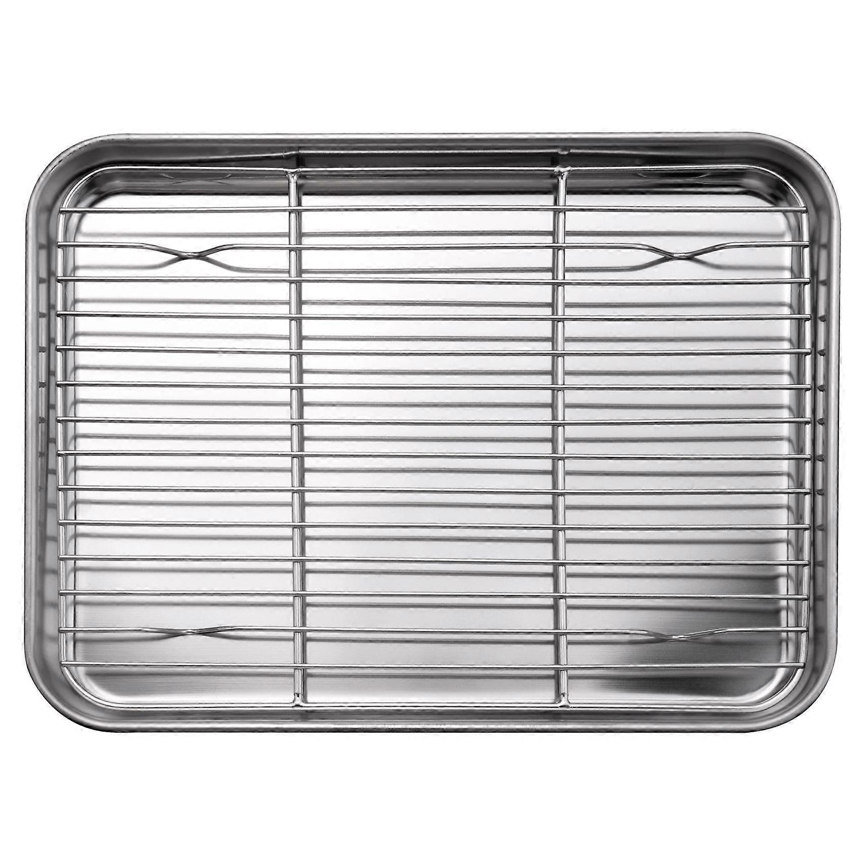 10 Inch Toaster Oven Tray and Rack Set, Small Stainless Steel Baking Pan with Cooling Rack,Dishwash