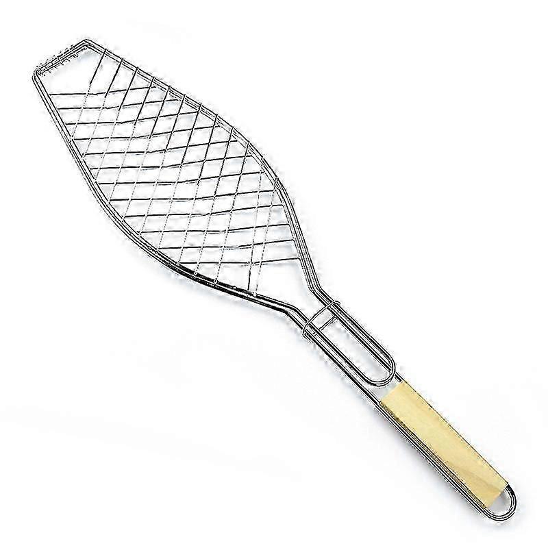 Chrome Plated Bbq Fish Grill With Wooden Handle(1pc, Brown)