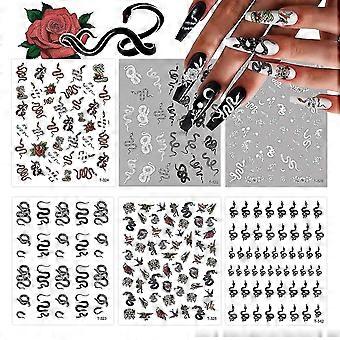 6 Sheets Snake Nail Art Stickers, 3D Snake Pattern Nail Sticker Decals for Women Girls Nail Art Accessories