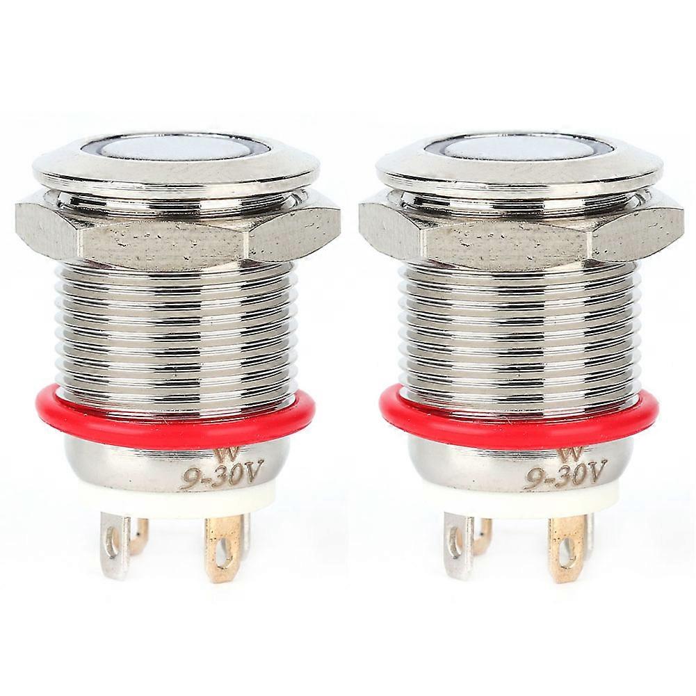 2 Pcs 12mm 4 Pin Self reset Metal Button Switch with LED Light IP65 Switch(White 9~30V)