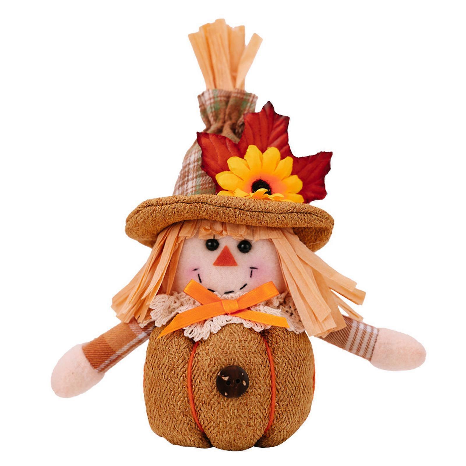 Cute Scarecrow Dolls Pendants with Flower and Leaf Thanksgiving Autumn Plush Toy Ornament for Backpacks and Keyring