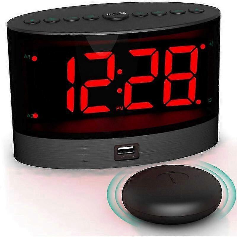 Alarm Clock with Wireless Bed Shaker, Dual Vibrating Alarm Clock for Heavy Sleepers, Deaf and Hard of Hearing, Adjustable Volume/Dimmer/Alarm Mode, US