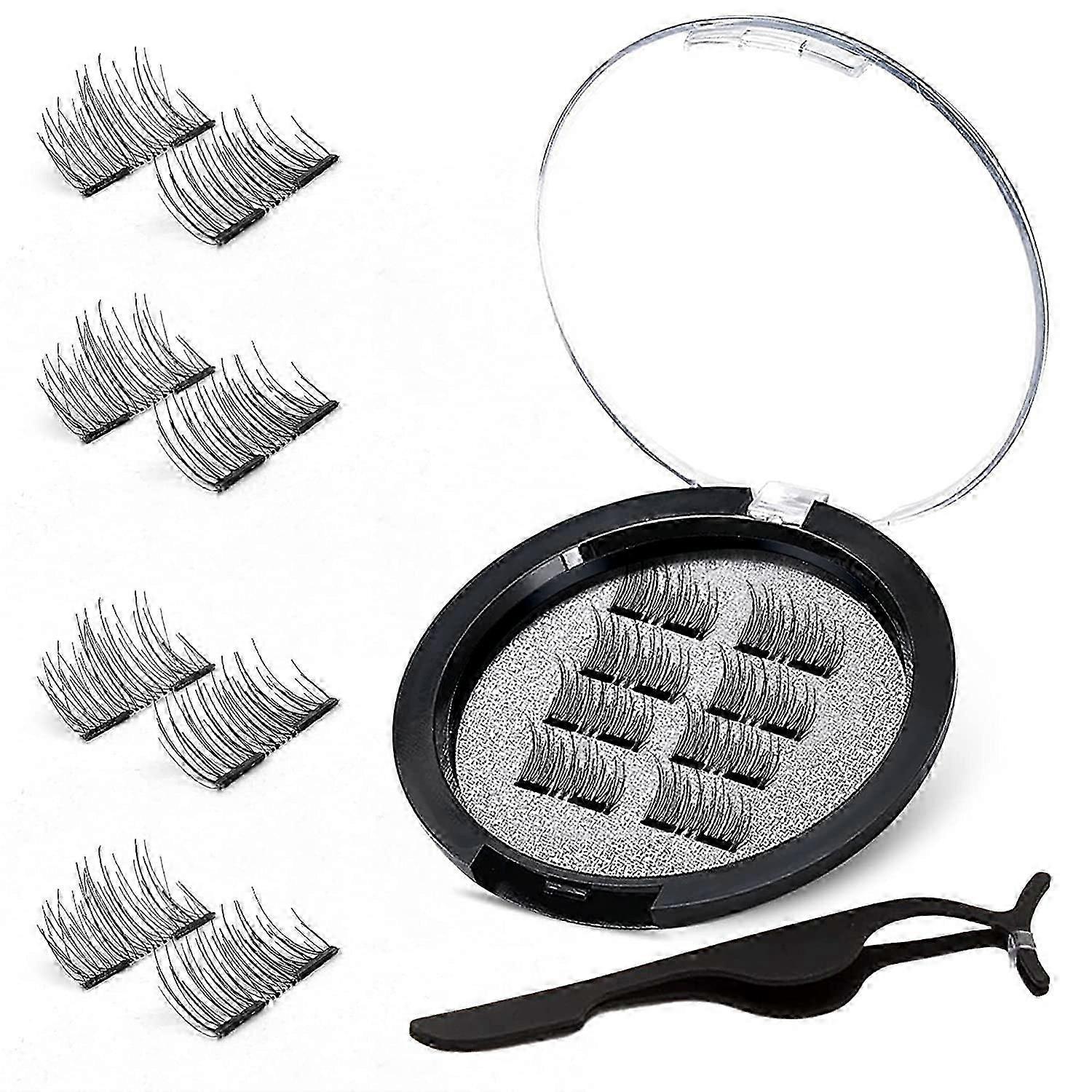 Dual Magnetic Eyelashes, 0.2mm Ultra Thin Magnet, Light weight & Easy to Wear, Best 3D Reusable Eyelashes with Applicator (8 PC with Tweezers)