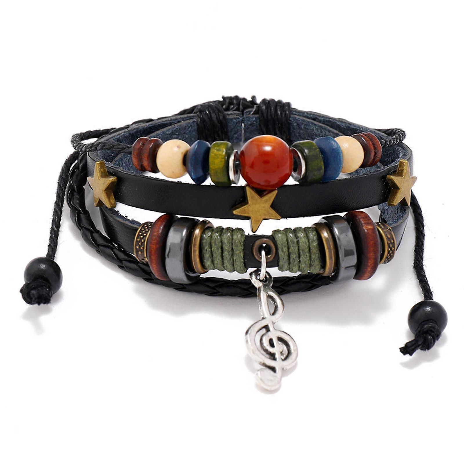 Stylish Leather Bracelet with Beautiful Bead Stackable Bracelets Adjustable Length Bangles Suitable for Various Outfits