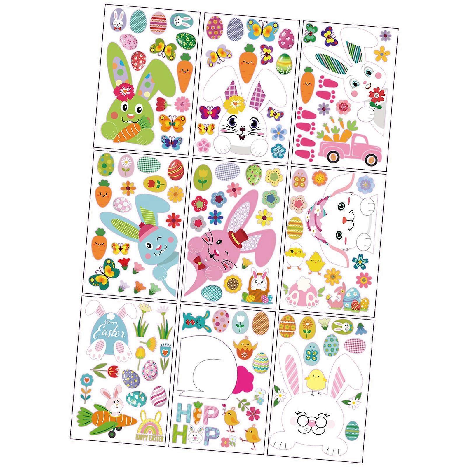 9 Sheets Easter Bunny Window Stickers Easter Decorations Cute Holiday Party
