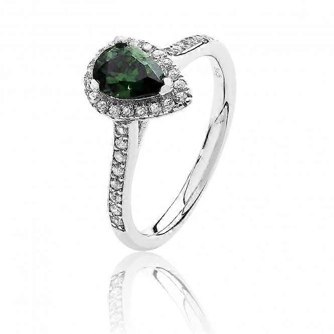 Silver & Co Halo Style Green CZ Ring SRG0015EM