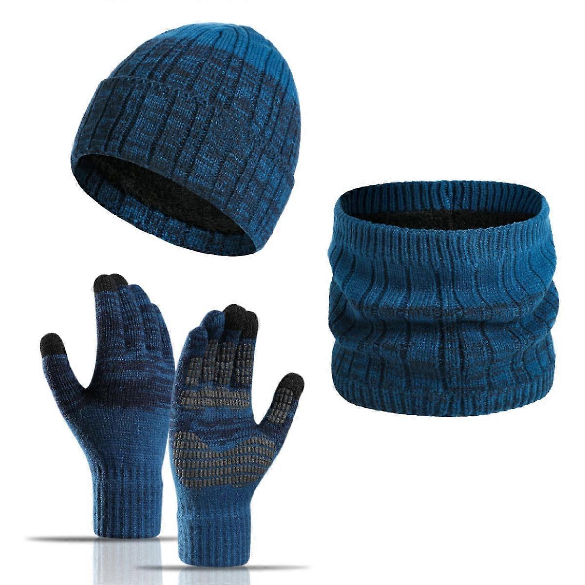 Knitted Hat, Scarf, Touch Screen Glove Neck-warmer, Wool Lining