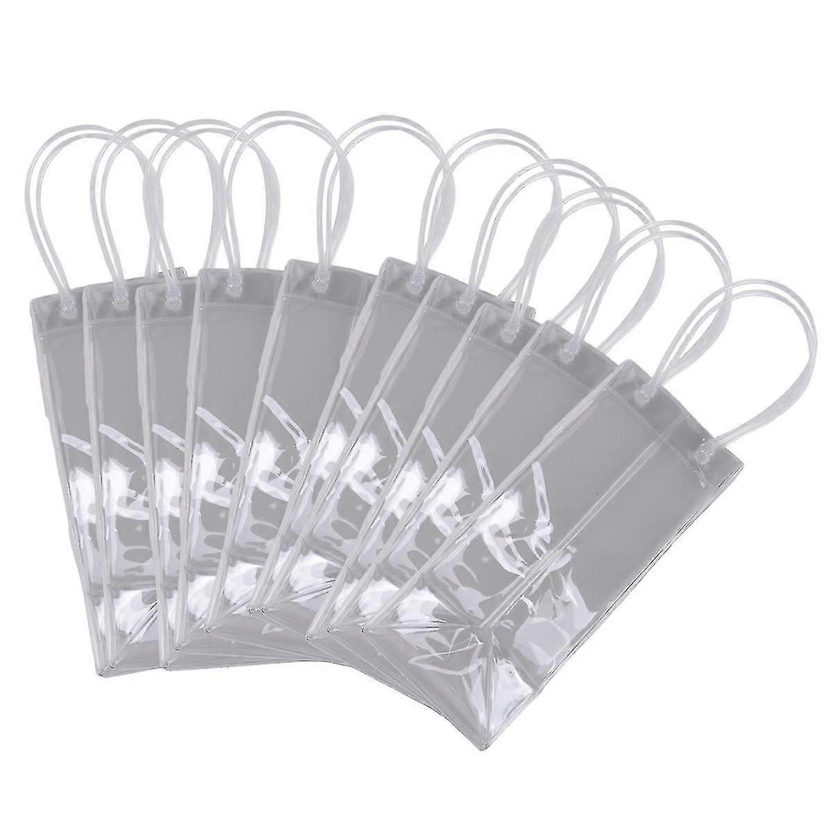 Pack of 10 Wine Cooler Bag Ice Bag Transparent PVC Portable Wine Bottle Cooler Bag Champagne Ice Bag with Handle js
