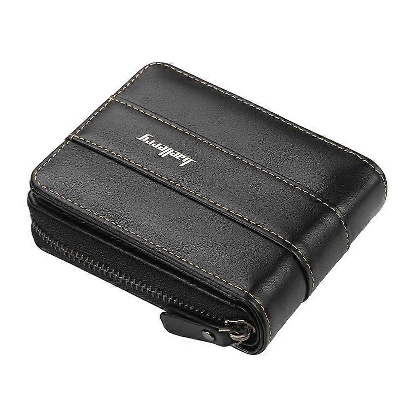 Baellerry Men Short Wallet Buckle Multi-card Coin Purse Tri-fold Zip Wallet