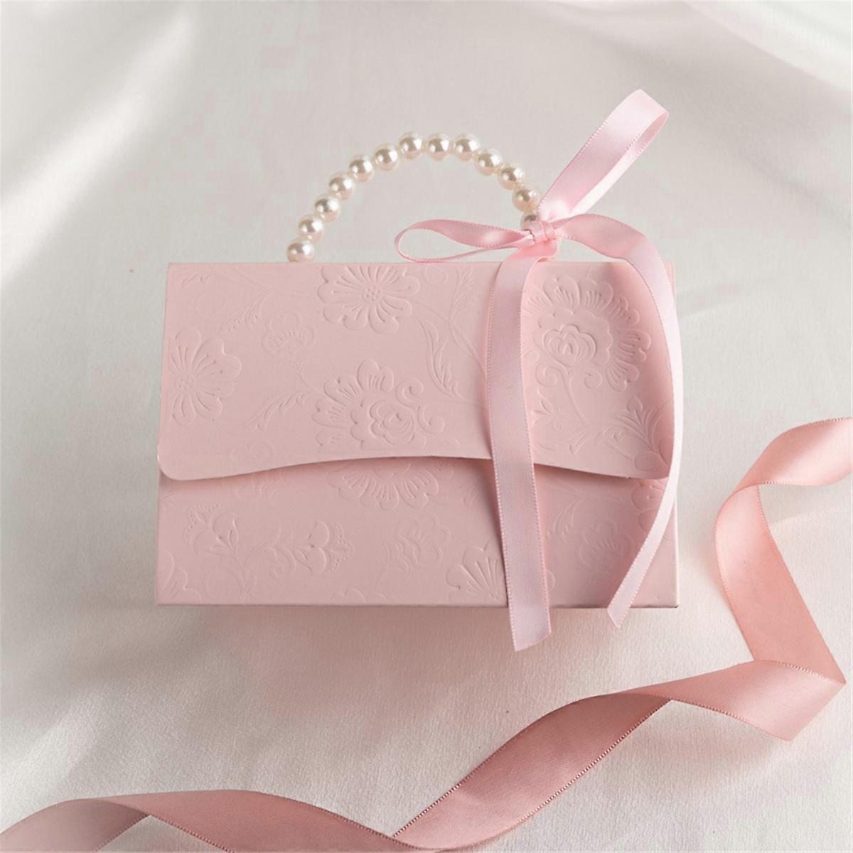 Stylish Embossed Gift Box with Satin Ribbon and Pearl Handle A