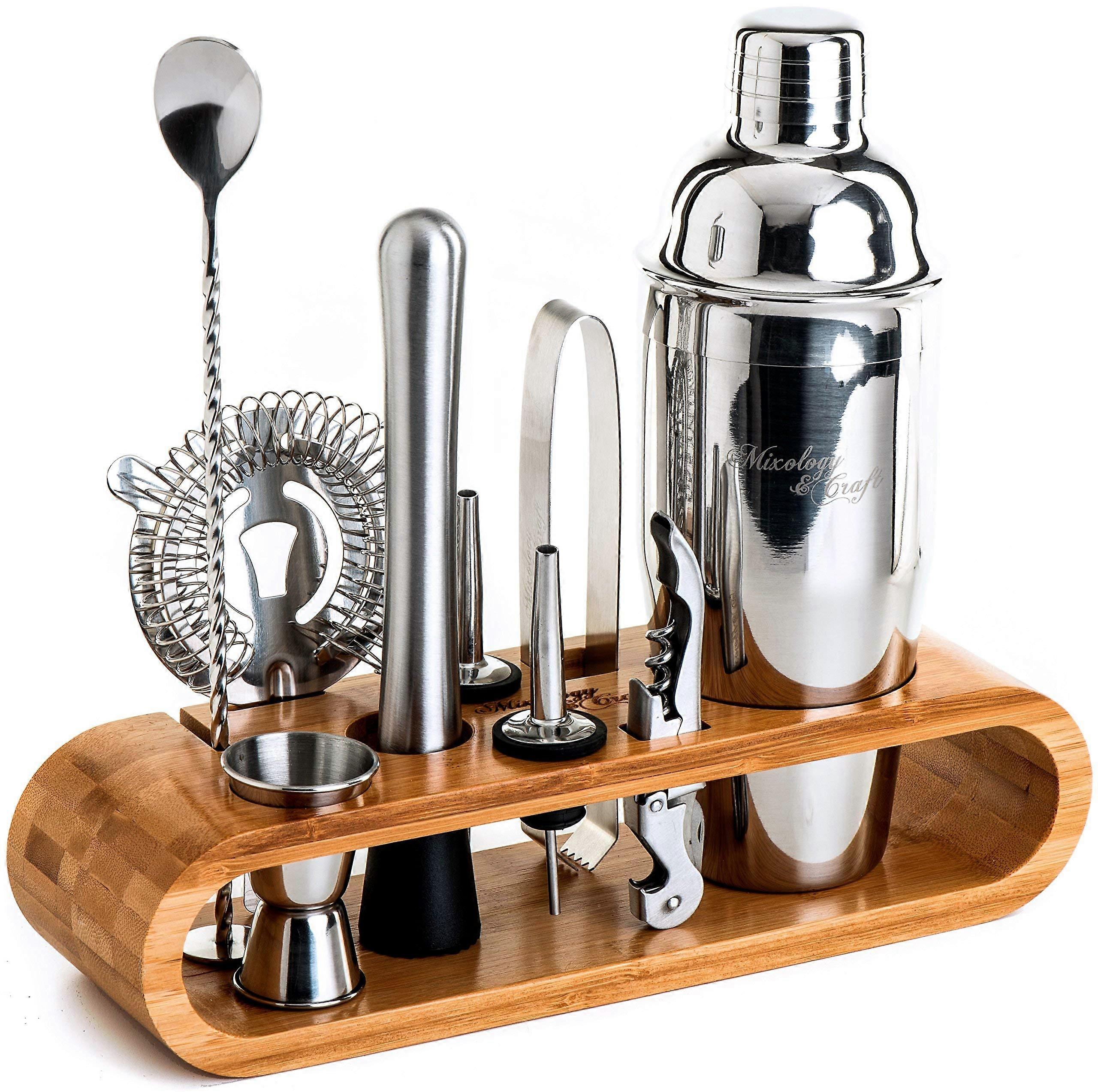 Bartender Kit 10-Piece Home Bar Set Stainless Steel Tools Shaker Strainer Muddler Jigger Pour Spouts Housewarming Gift