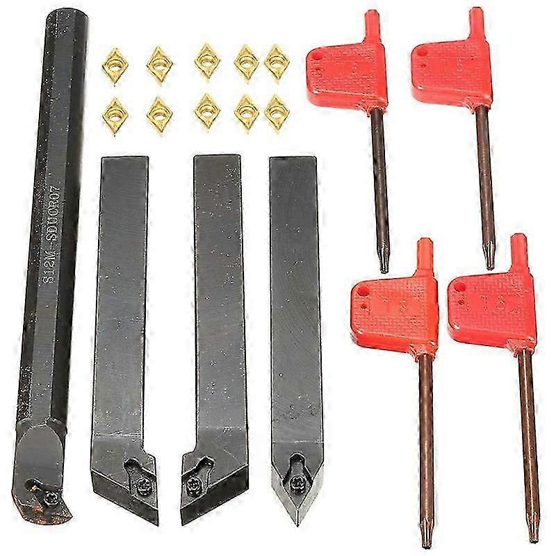 10Pcs Carbide Insert Blades 4Pcs Lathe Turning Tool Holder Set 4Pcs Wrench for Lathe Turning To