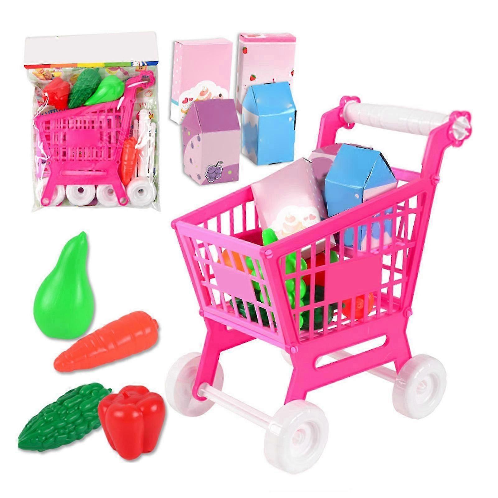 21pcs Kids Shopping Cart Trolley Play Set Reliable Toy Shopping Cart Trolley Role Playing