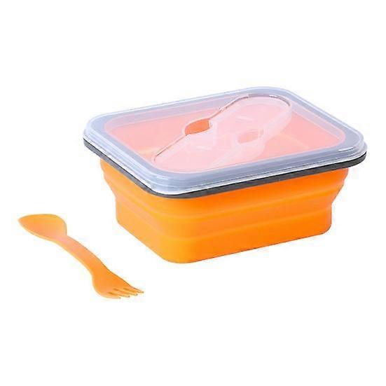 1 Set 600/700ml Lunch Box Foldable Microwaveable Silicone School Students Portable Food Container with Spoon for Office