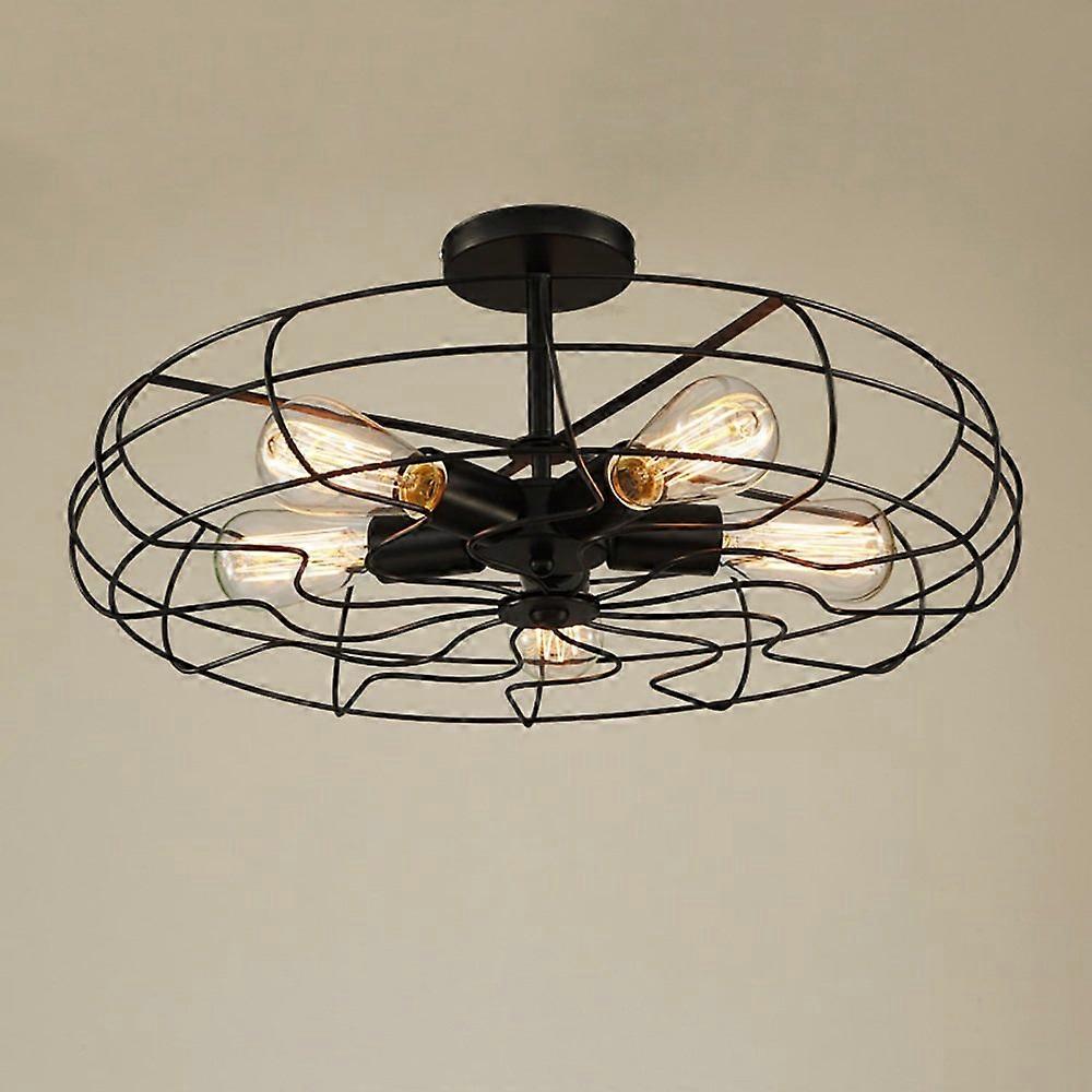 Ceiling Fan with Light Black Iron Rustic Industrial Style Chandelier 52-Inch Retro Aisle Fan for Large Spaces