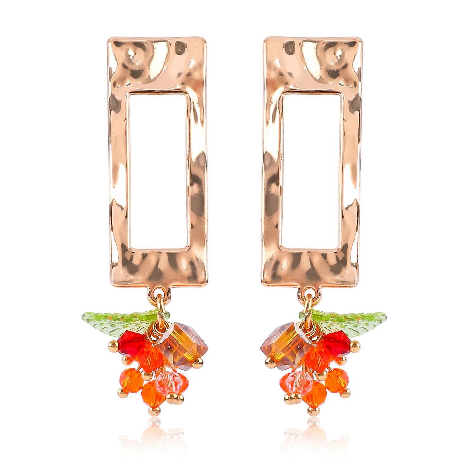 Gold Geometric Pendulum Earrings for Women with Rectangular Colored Drop Beads, Style Gift