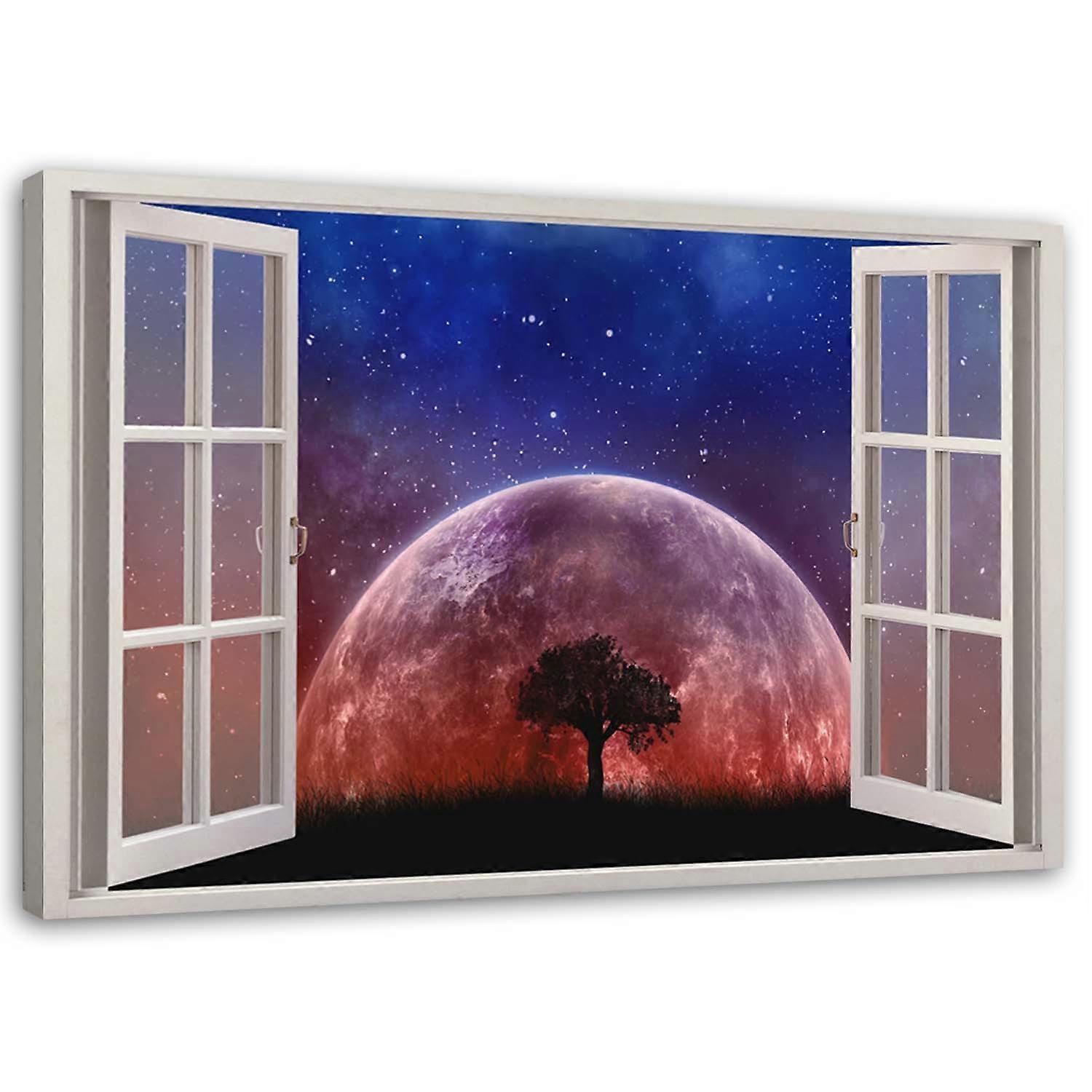 Impression sur toile, Fenêtre - lune - 100x70