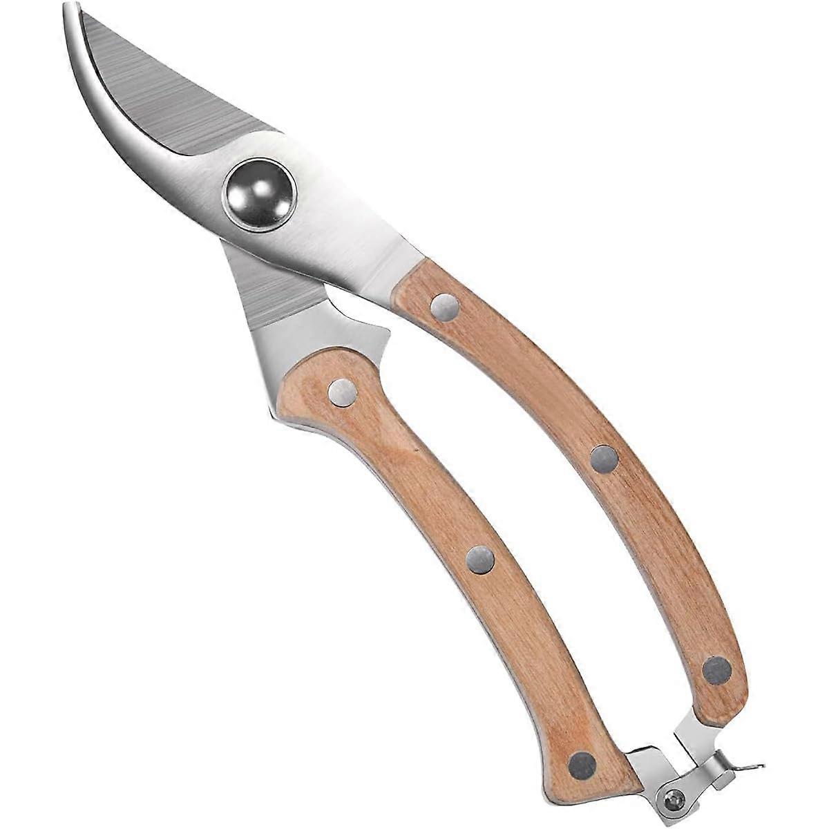 Pruning Shears For Plants, Bypass Blade, Ergonomic Wooden Handle, Spring-Assist, Safety Lock, Bonsai, Flowers, Fruit