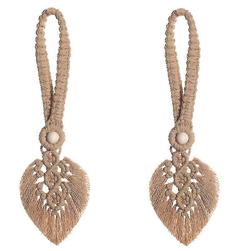 2 Pack Boho Curtain Tiebacks, Curtain Holdbacks with Adjustable Natural Wooden Bead, for Indoor Out