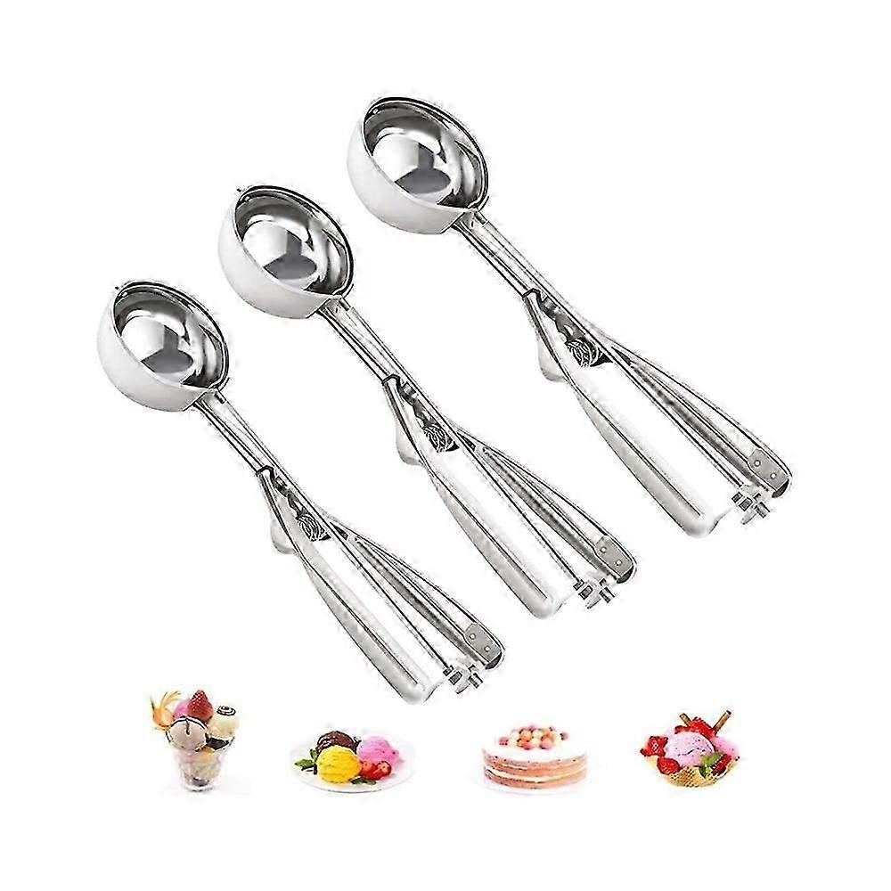 Cookie Scoop Set Eisporterer Set 3 Pcs Stainless Steel Melon Melon Back Cookie Scoop With Trigger Large-Mittel Klein Size For Kitchen Family Ice Cooki