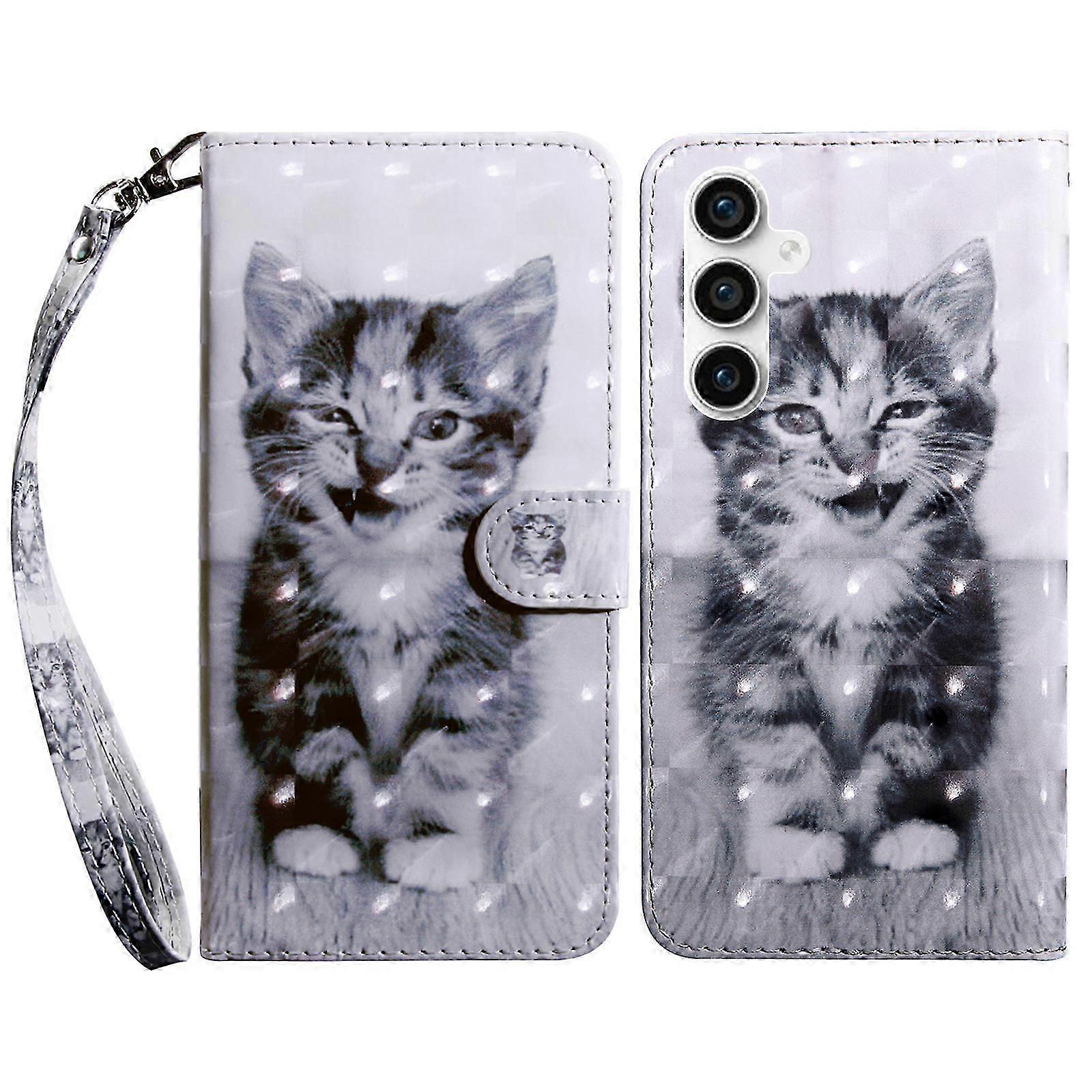 Pu Leather Wallet Stand 3d Pattern Printing Folio Cover Case For Samsung Galaxy S23 Fe, With Strap