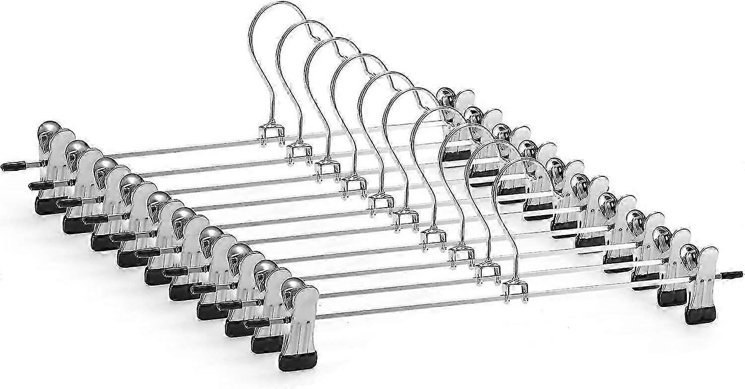 Pack of 10 Metal Trouser Hangers Chrome Finish Long Pants Rack with 2 Removable Non-Slip Trouser Clips High Load Capacity