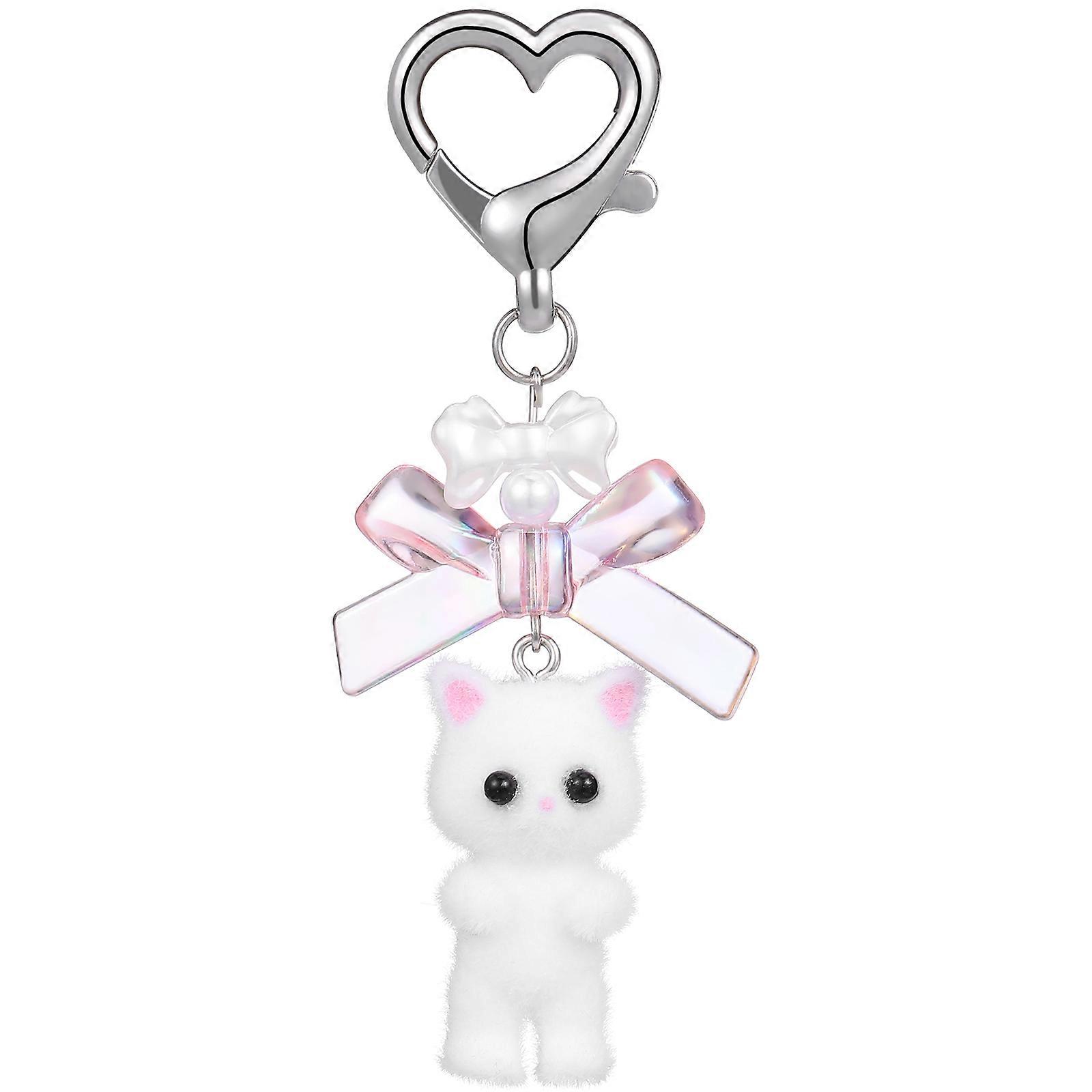Cute Cat Keychain White Durable Metal Base for Decoration Accessories
