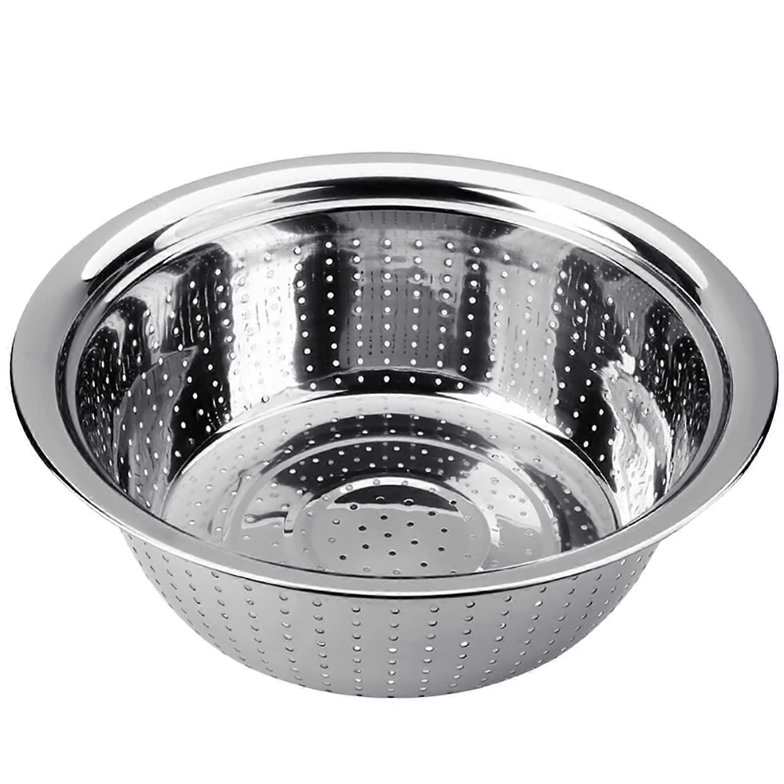 Rice Washing Bowl With Stainless Steel Strainer And Side Draining Racks For Efficient Rinsing - Silver